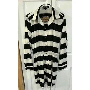 Blossom Boutique NWT Black White Striped Midi Shirt Dress Sz Medium